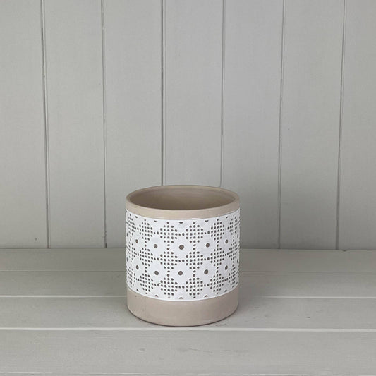 Round Beige Patterned Pot