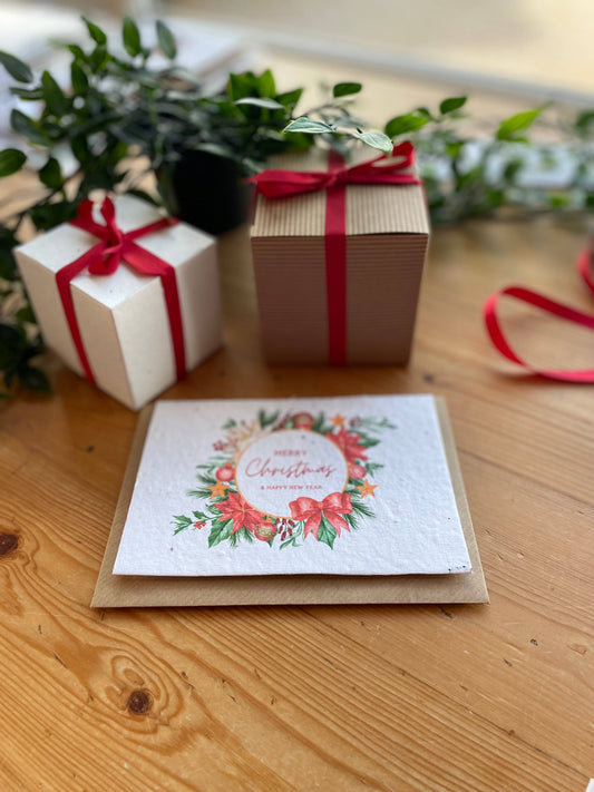 Plantable Greeting Card - Christmas Wreath Traditional