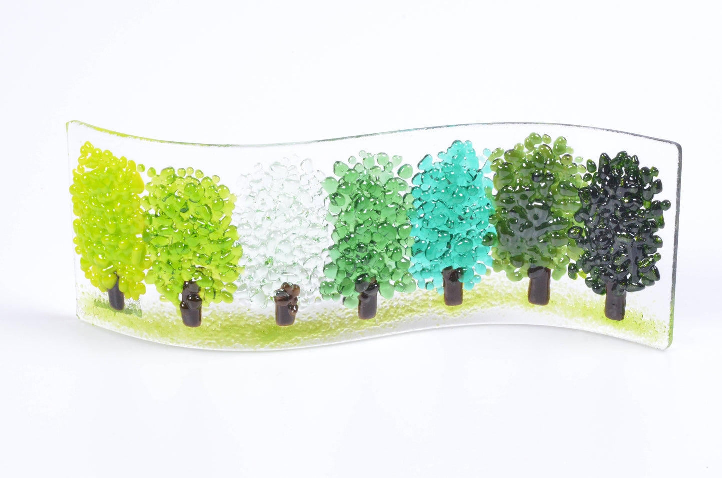 Fused Glass Green Trees Wave