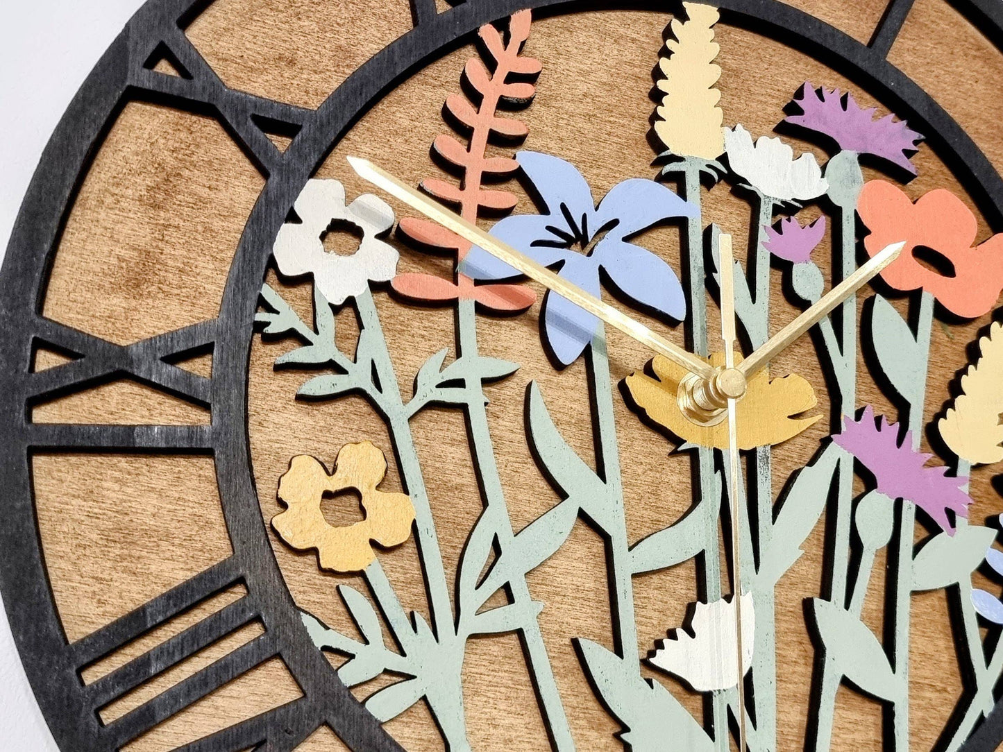 Hand Painted Floral Wildflower Wall Clock
