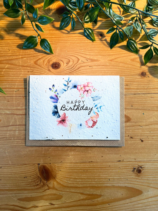 Plantable Greeting Card - Happy Birthday Flower Wreath