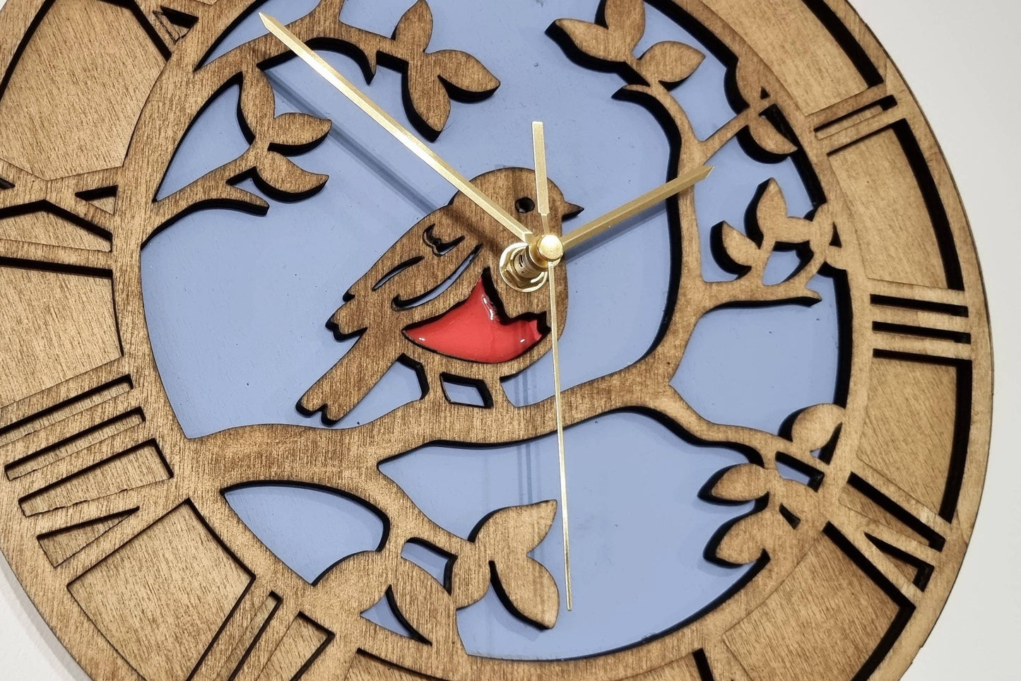 Hand Painted Wooden Robin Wall Clock