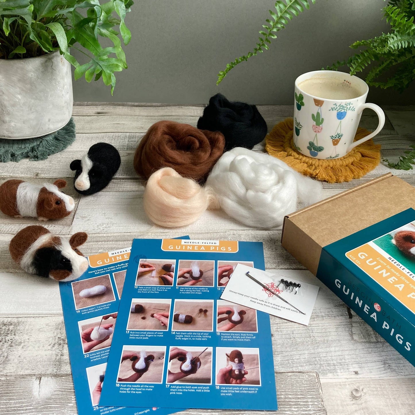 Needle felting kit - Guinea pigs. Craft kit for adults
