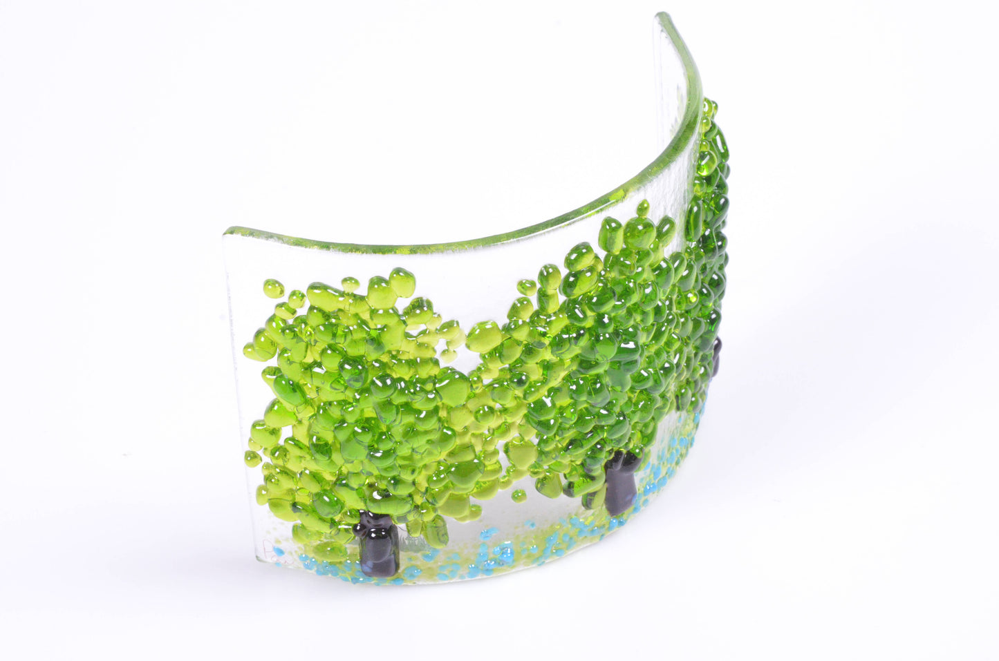Fused Glass Green Trees Curve