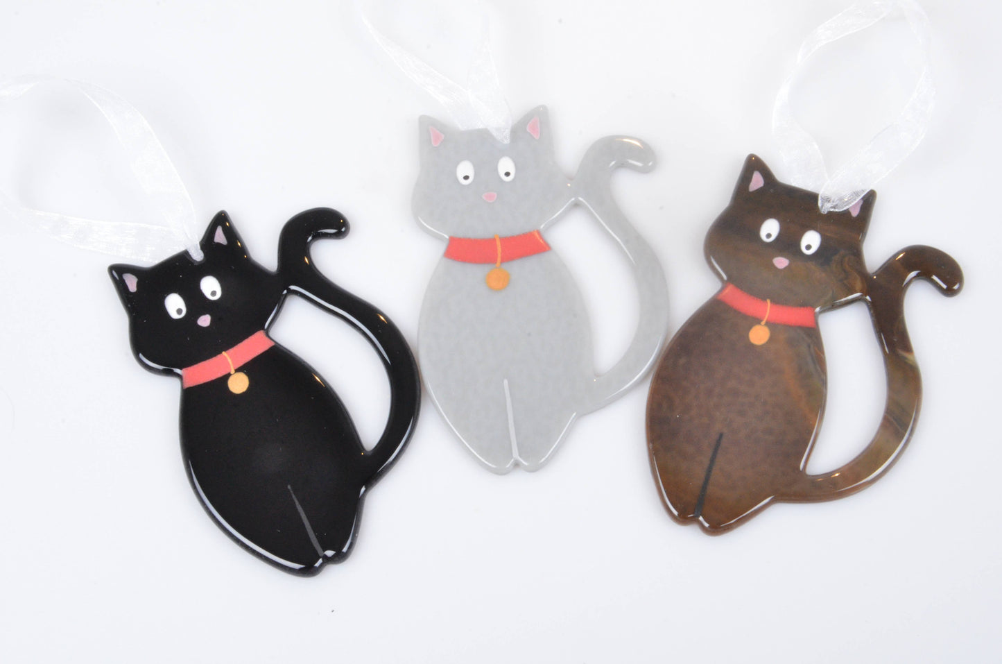 Handmade Fused Glass Cat Hanging Decorations