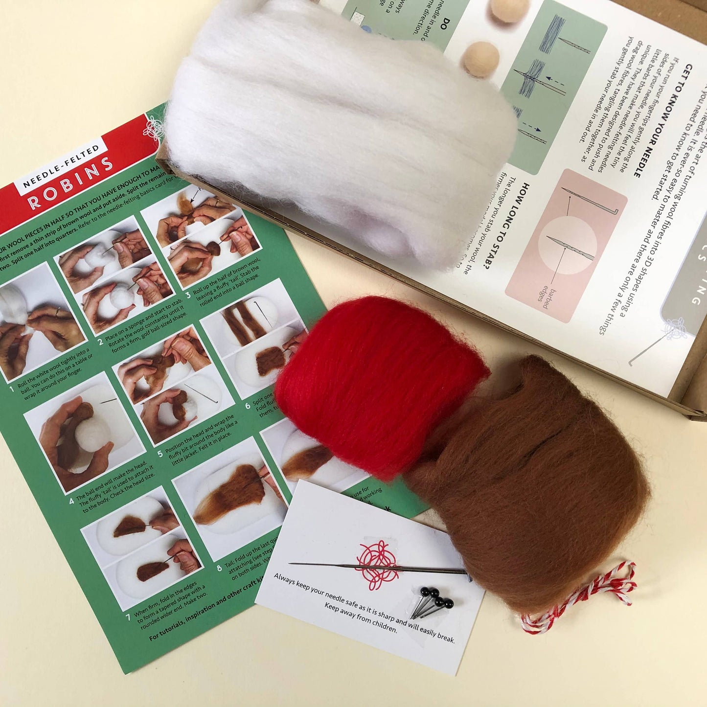 Needle Felting Kit - Robins. Christmas craft kit for adults.