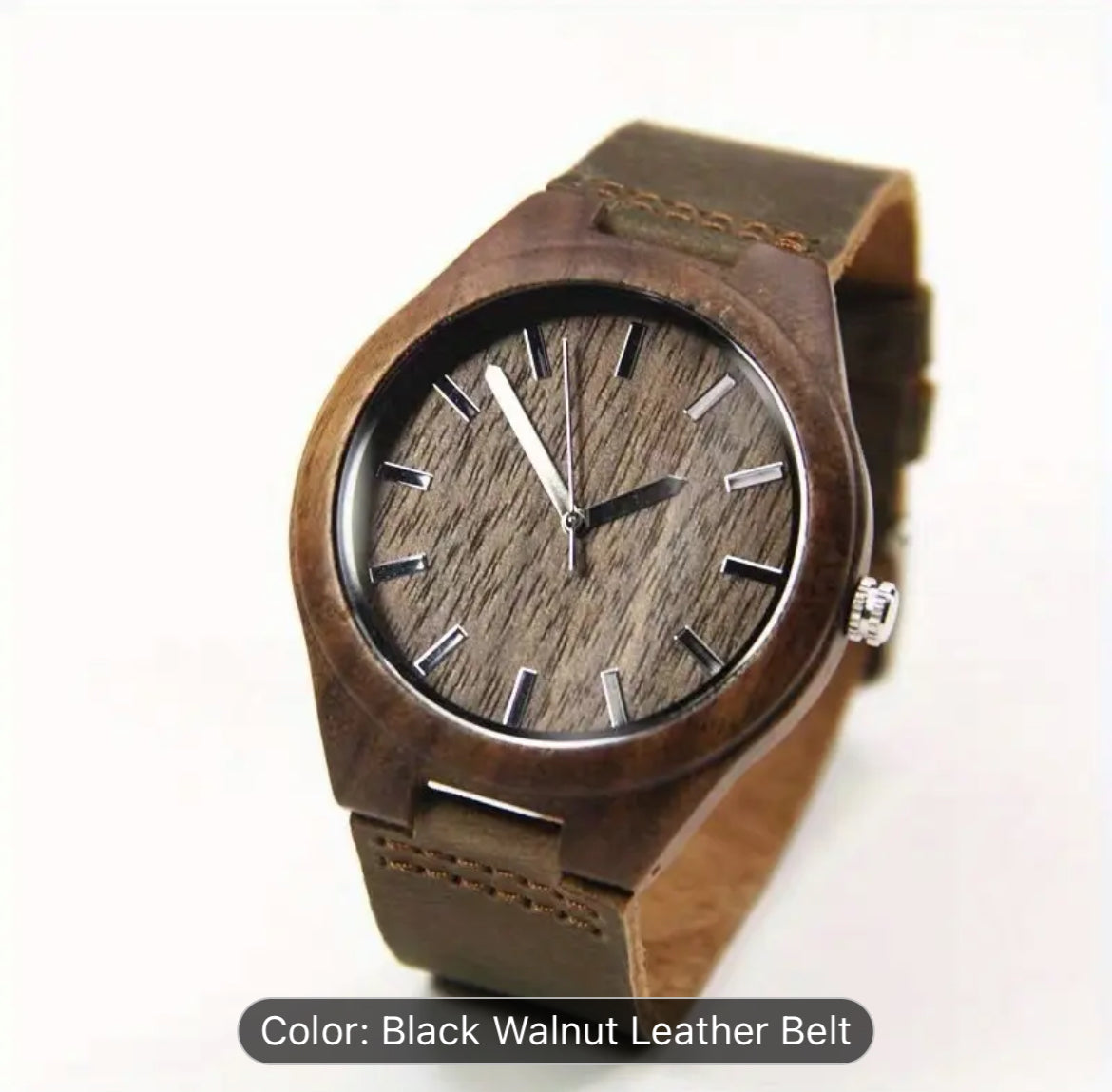 Walnut Wood Wrist Watch with Genuine Leather Strap