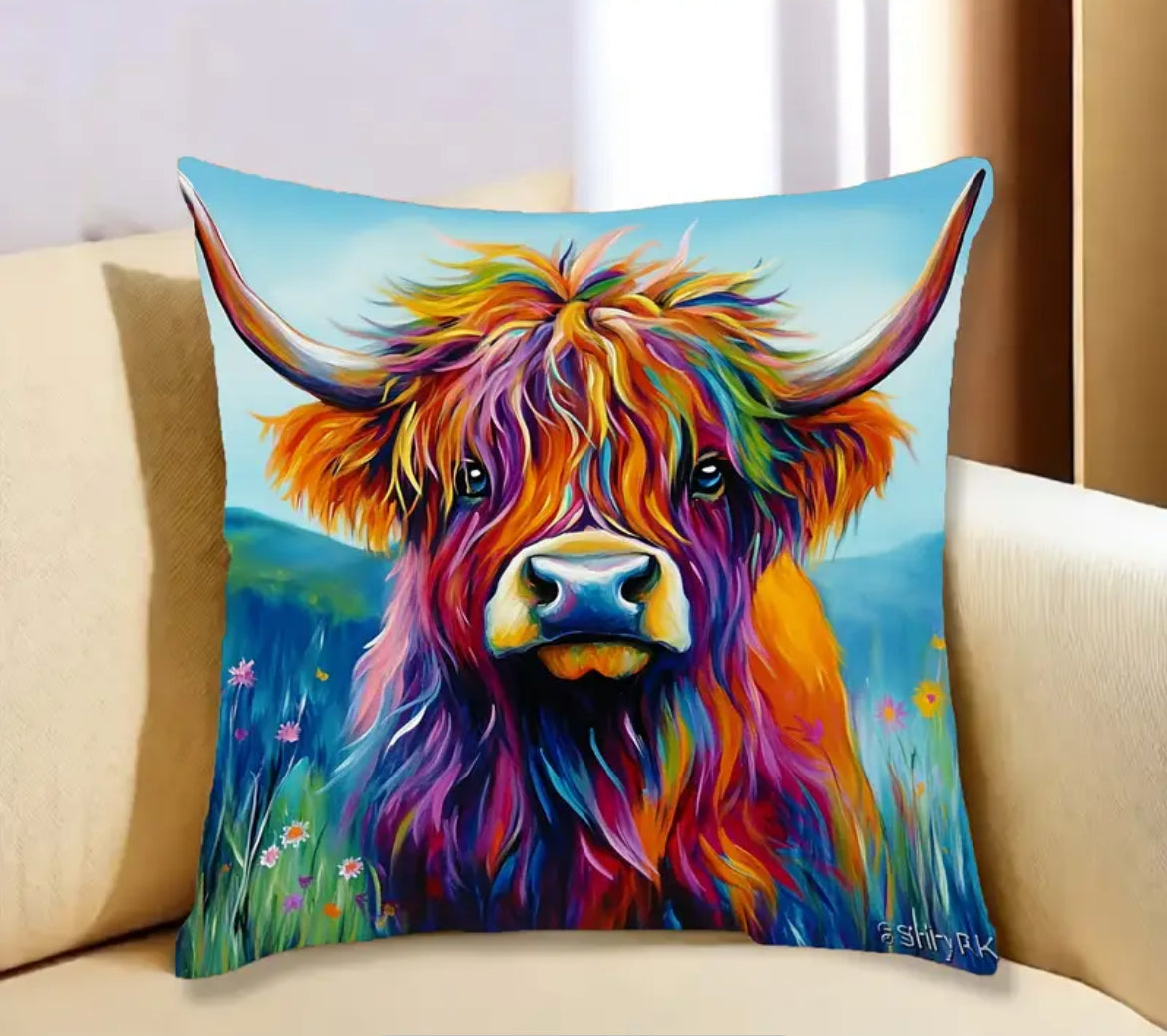 Abstract Highland Cow Cushion 45 x 45