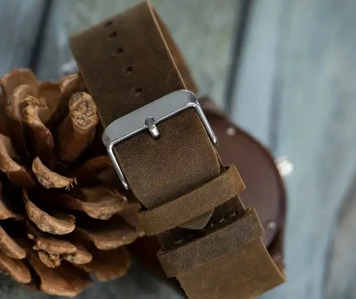 Walnut Wood Wrist Watch with Genuine Leather Strap