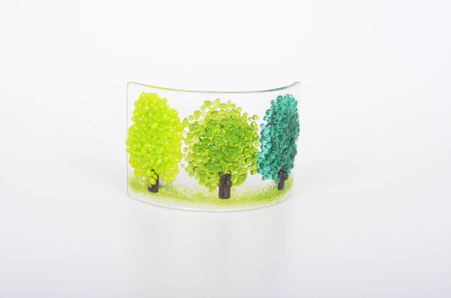 Fused Glass Green Trees Curve