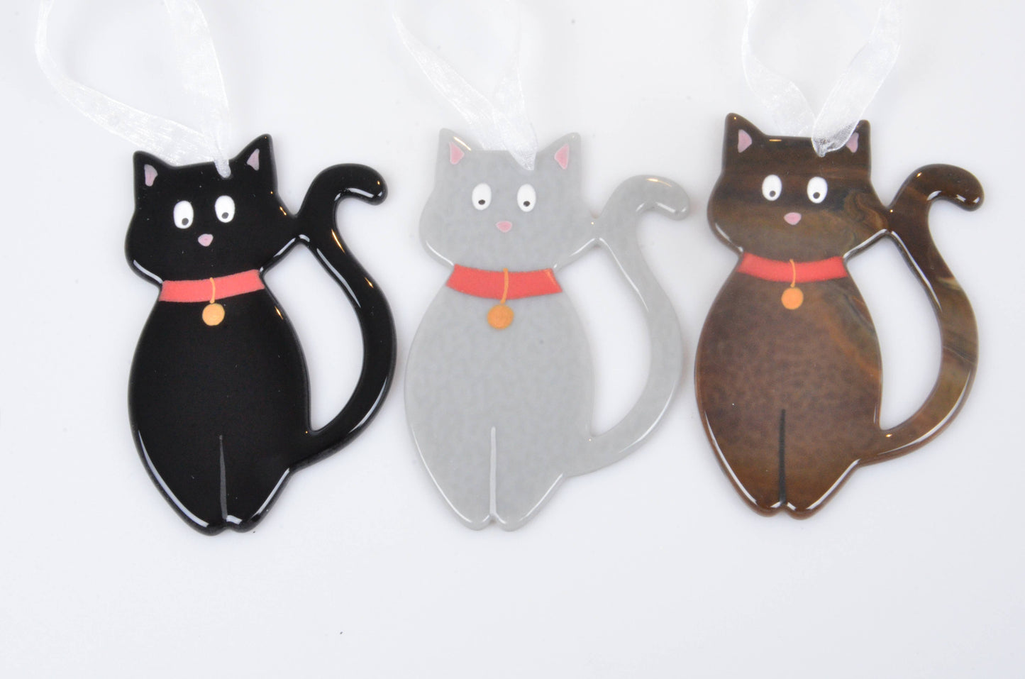 Handmade Fused Glass Cat Hanging Decorations