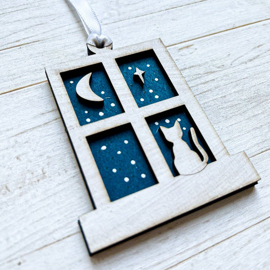 Cat Moon Star Night Sky Window Christmas Decoration
