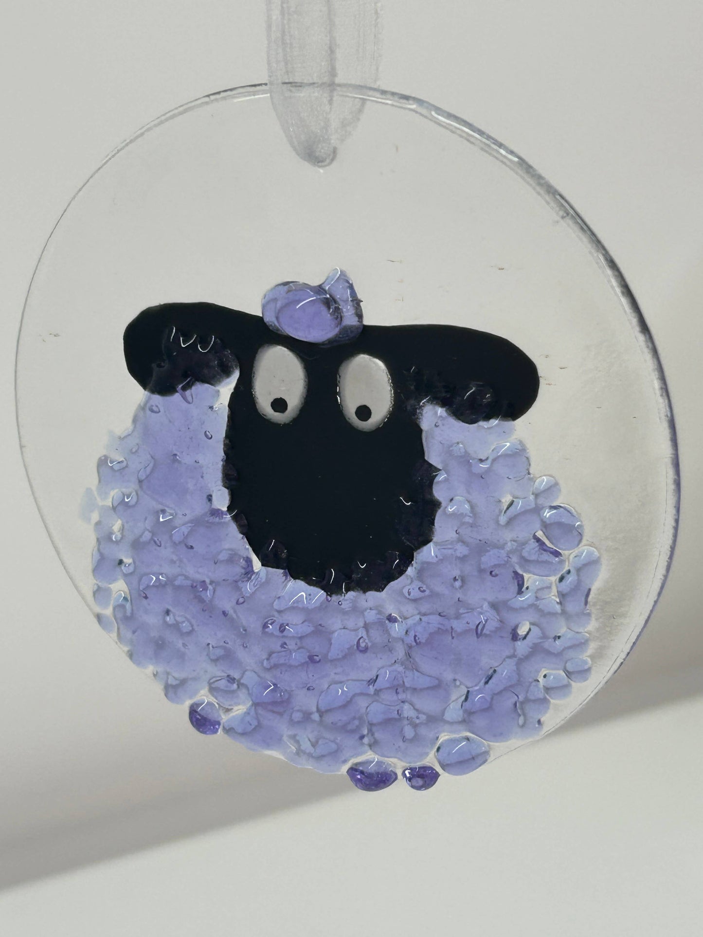 Fused Glass Round Sheep Hanging Ornament - Purple sheep