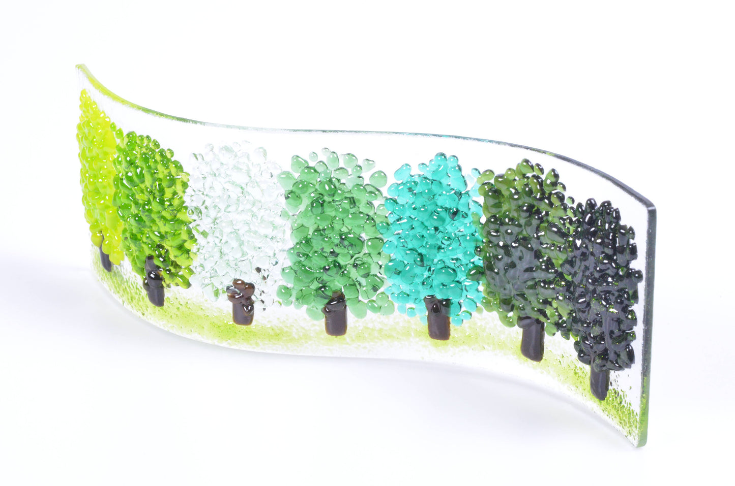 Fused Glass Green Trees Wave