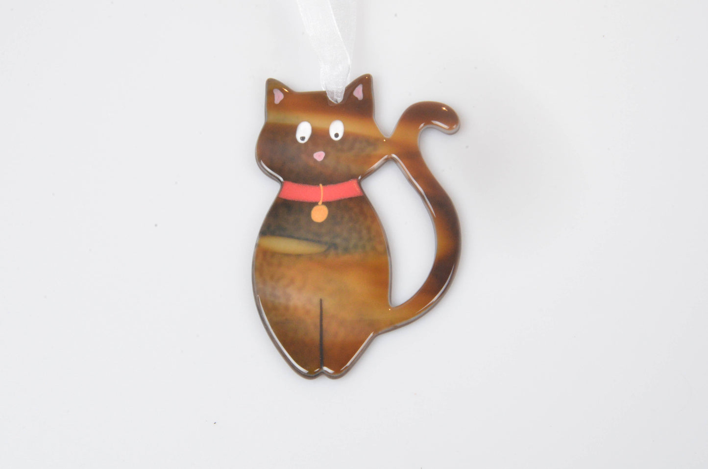 Handmade Fused Glass Cat Hanging Decorations