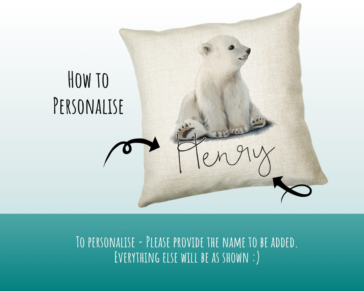 Personalised Polar Bear Cub Cushion Gift Printed Name Design - Cushion Throw Pillow Gift For Boys Nursery Bedroom Birthday Gift CS466