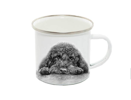 Enamel Mug, Cockapoo/Cavapoo, Arnie, Monochrome