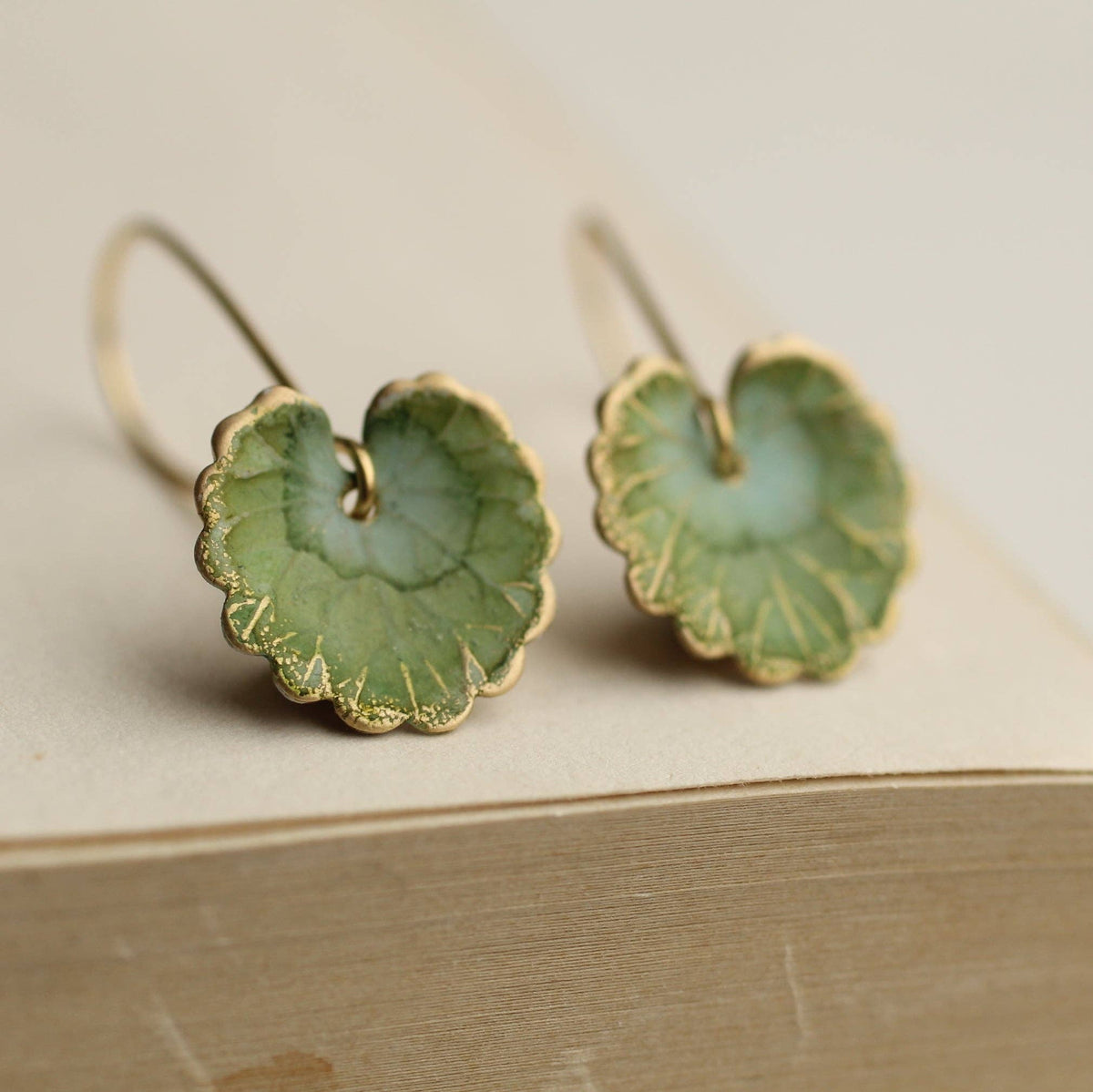 Olive Green Willow Leaf Earrings