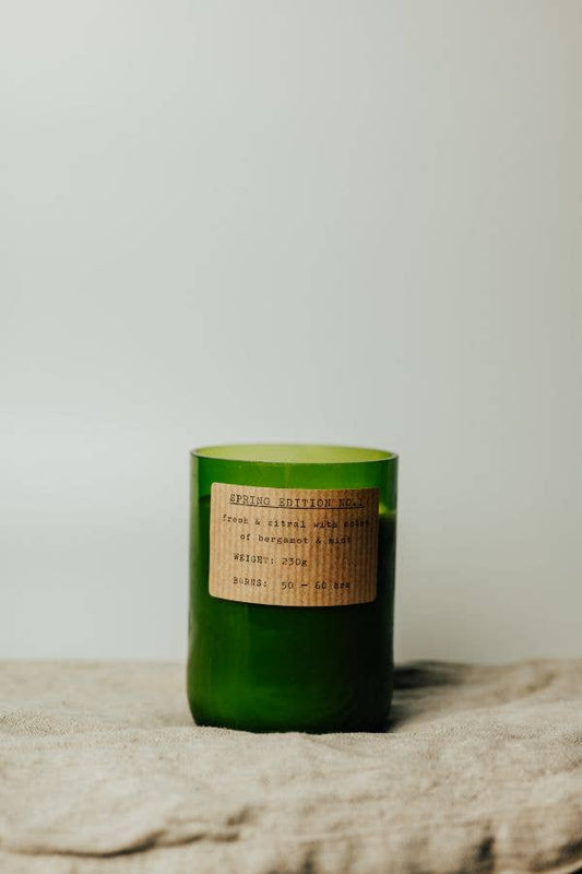 Large Natural 50-60hr Spring Candle - Green Recycled Glass