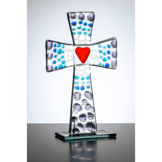 Standing Glass Cross - Purple & Blue