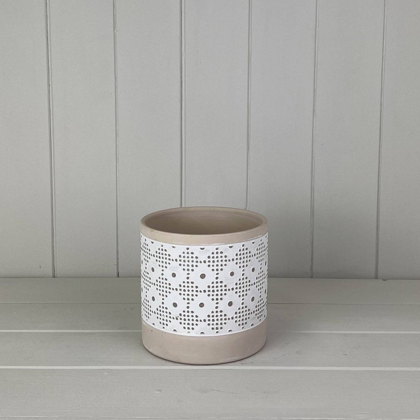 Round Beige Patterned Pot