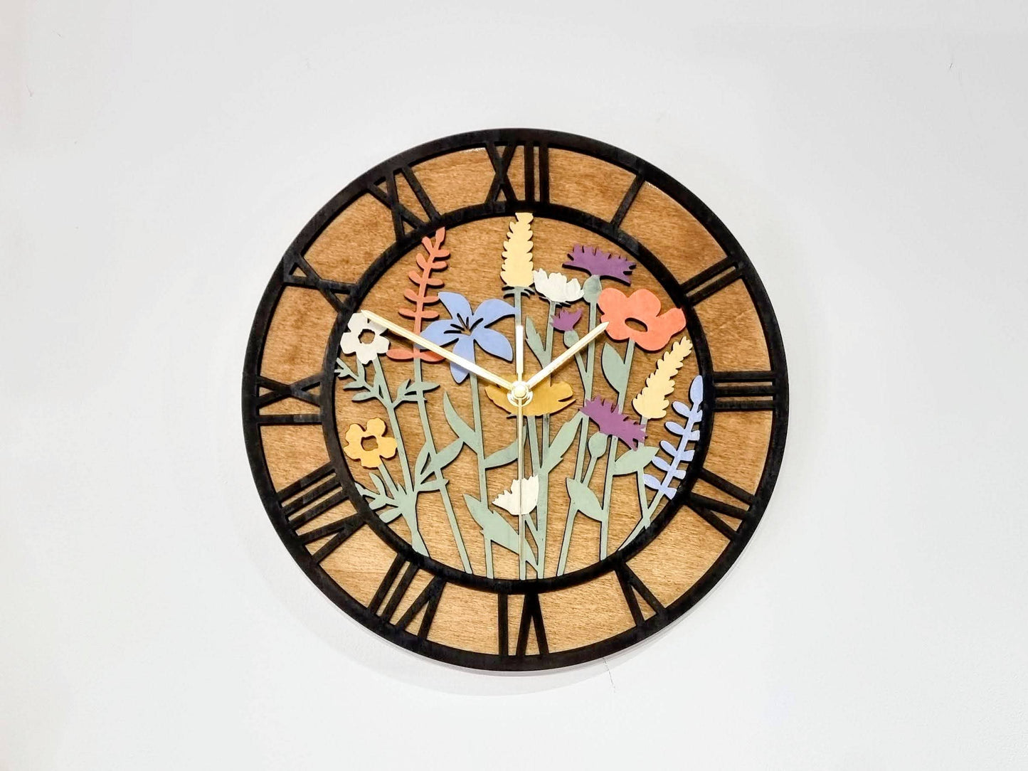 Hand Painted Floral Wildflower Wall Clock