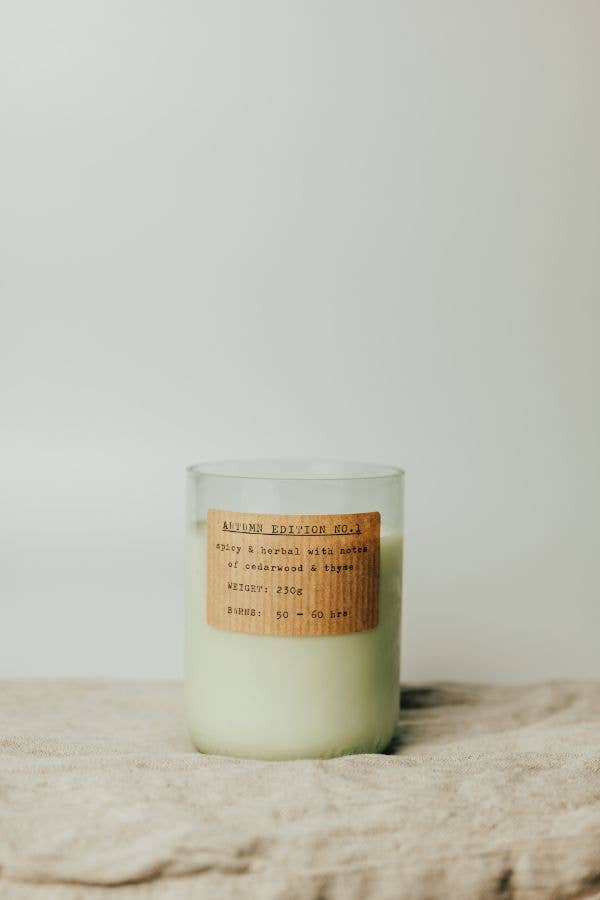 Large Natural 50-60hr Autumn Candle - Clear Recycled Glass