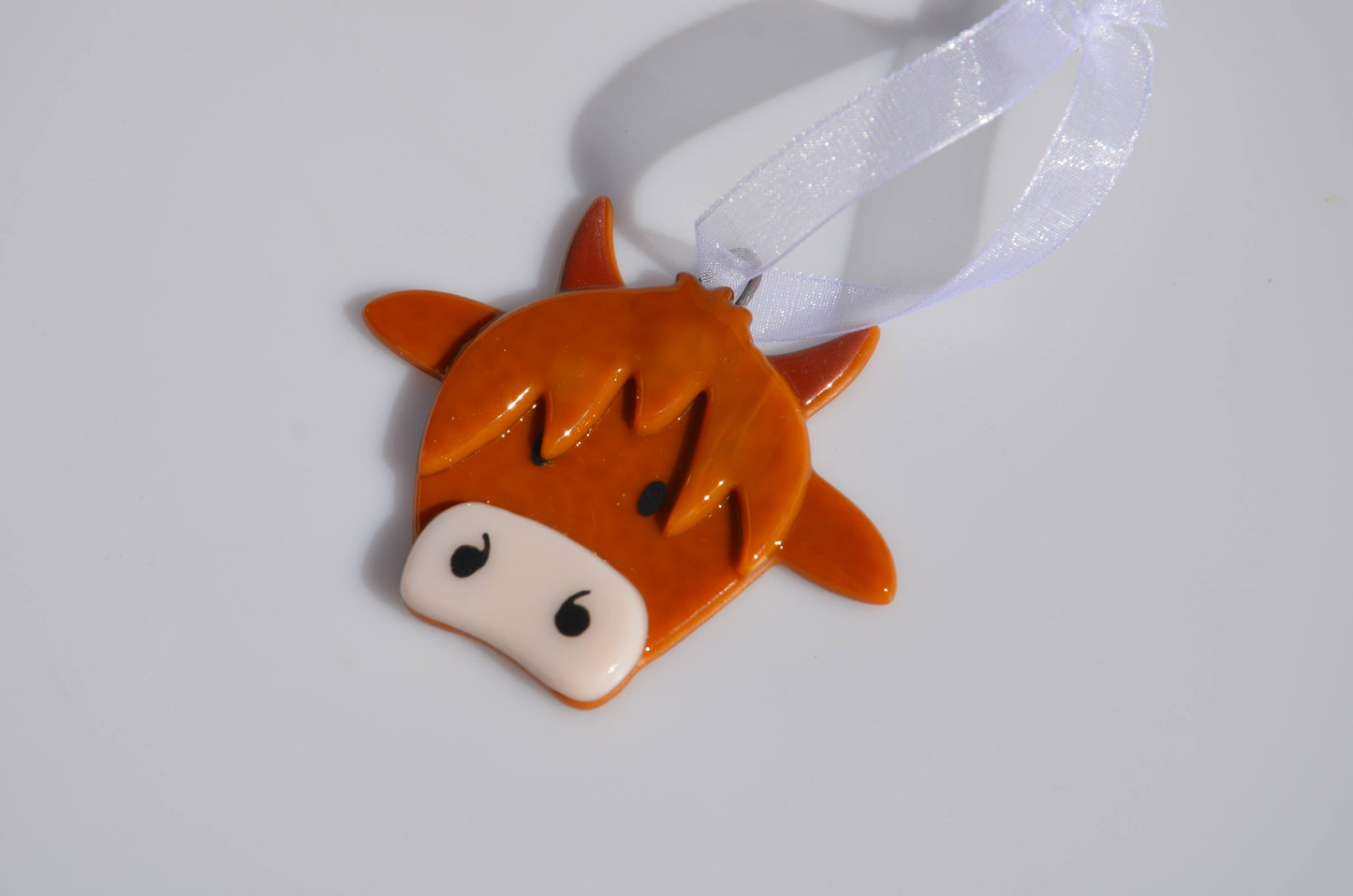 Handmade Fused Glass Highland Cow Hanging Decoration