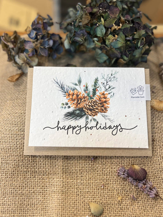 Paper Seed Card -  Happy Holidays Pine Cone