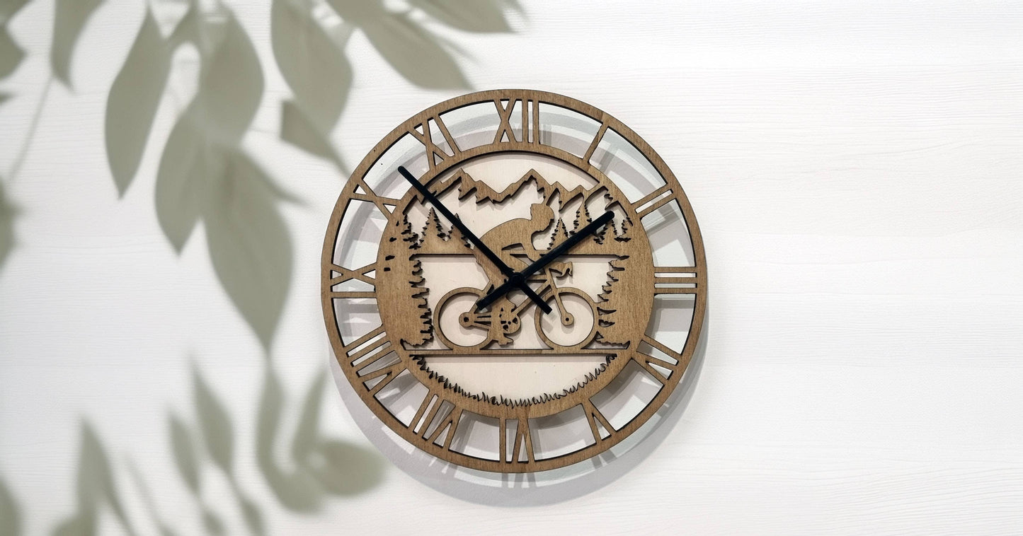 Cyclist Wooden Hand Painted Wall Clock
