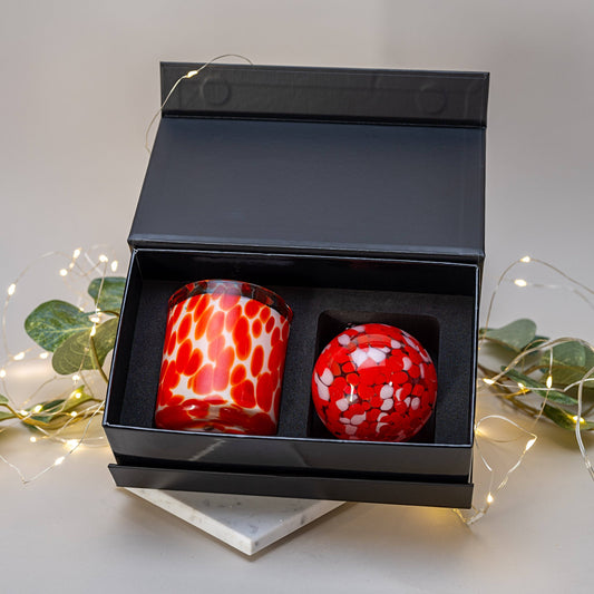 Glass Bauble gift set: Red and white