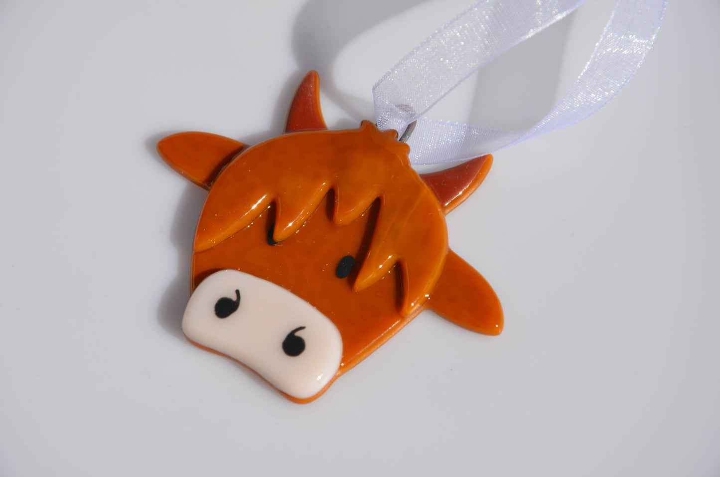 Handmade Fused Glass Highland Cow Hanging Decoration