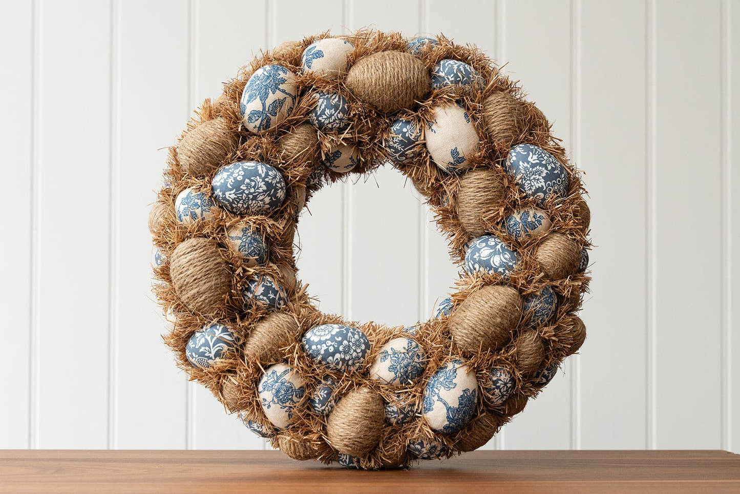 Blue and Cream Fabric Egg Easter Wreath