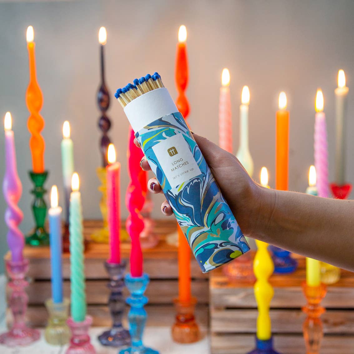 Blue Marble Tube Of Matches | 50 Matches | Home Decor |