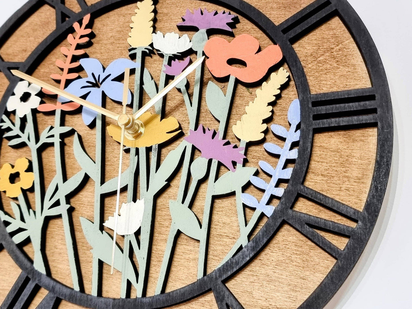 Hand Painted Floral Wildflower Wall Clock