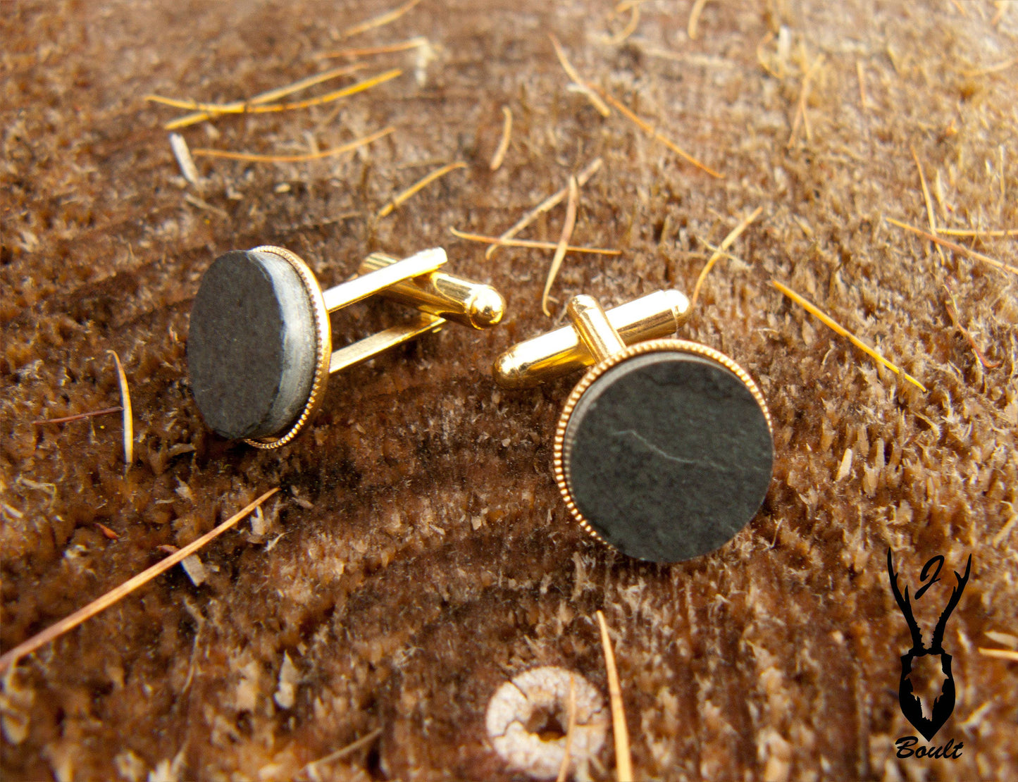 Gold-plated natural slate cufflinks