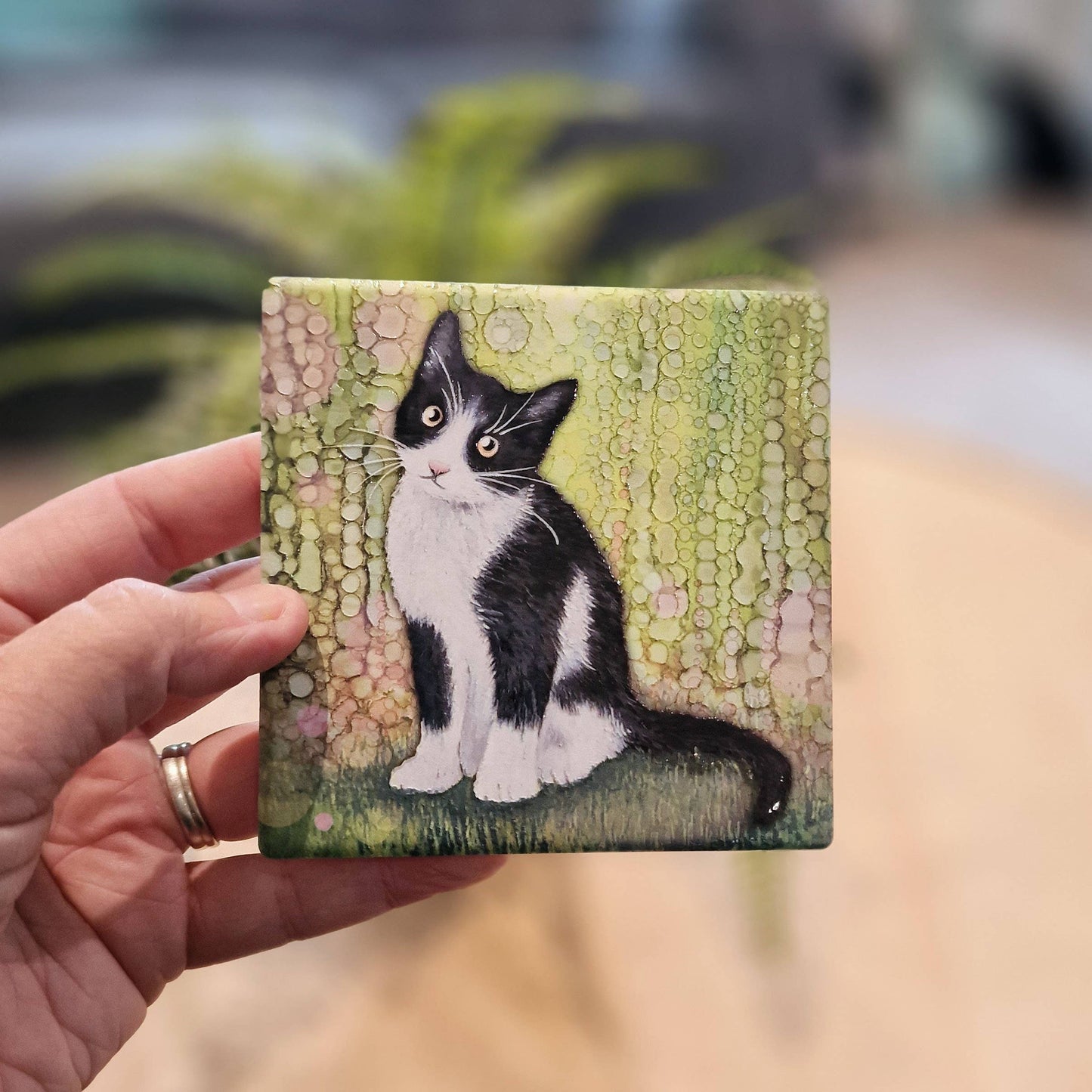 103-C Black & White Cat Coaster