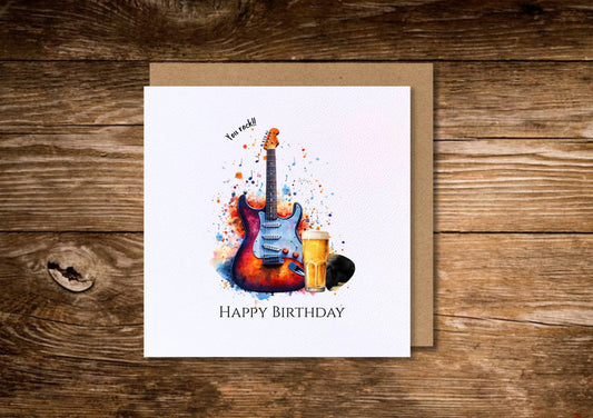 Guitar & Beer Birthday Card  