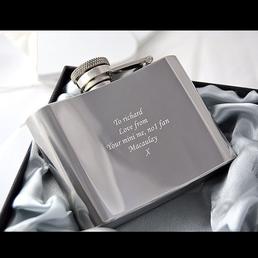 Engraved Hip Flask - Stainless Steel Curved Flask With Gift Box & Funnel Included