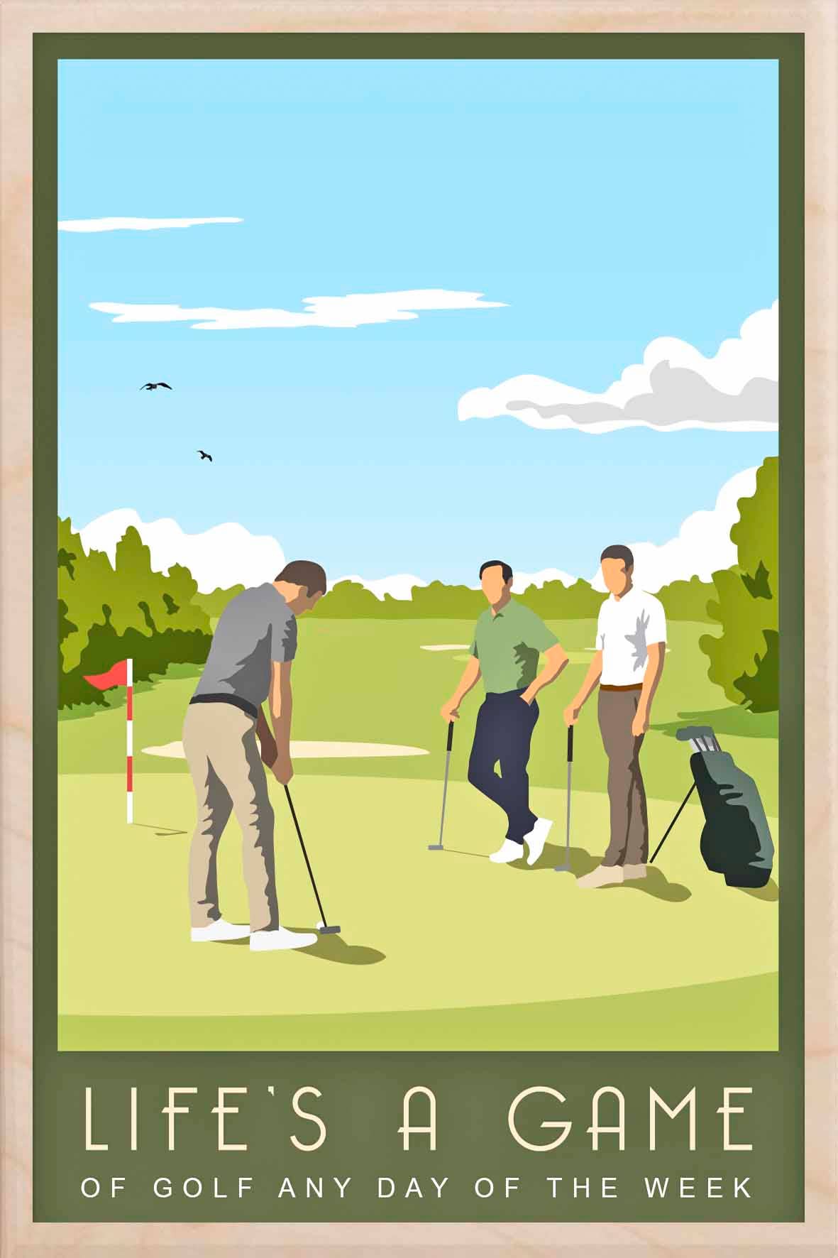 LIFE'S A GAME OF GOLF wooden postcard