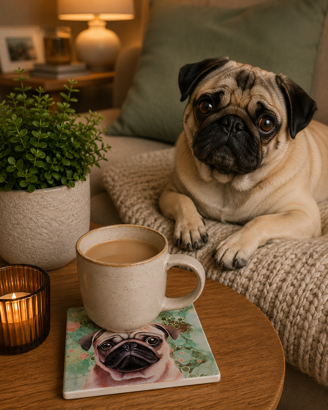 Pug Dog Ceramic Coaster
