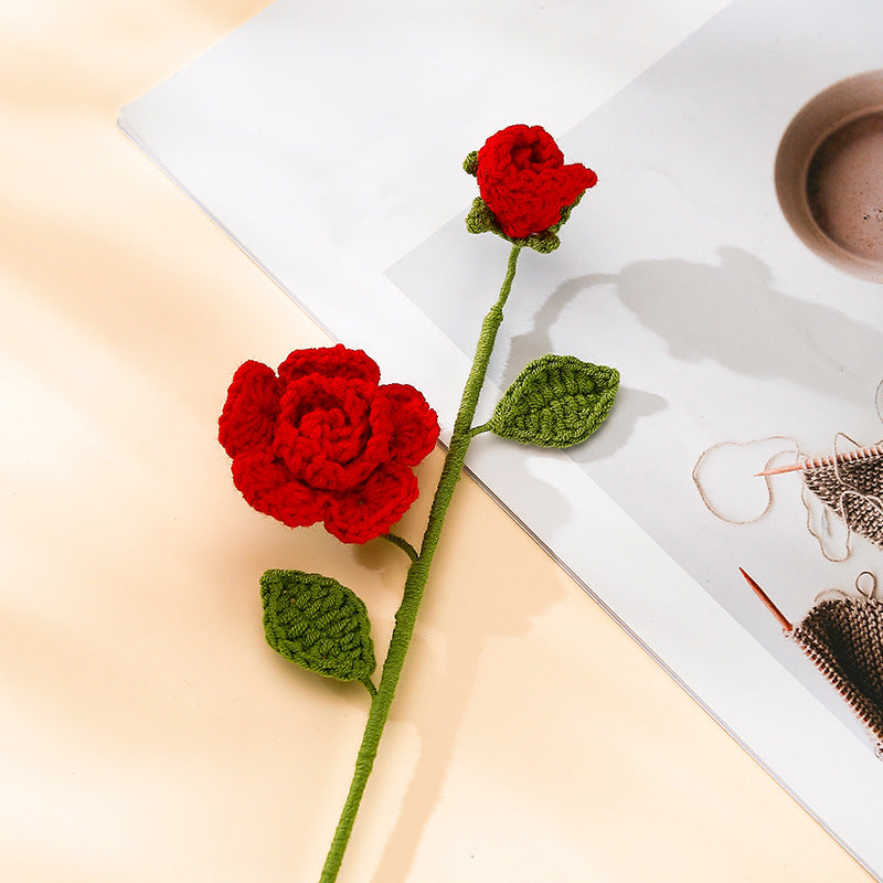 Hand-woven Barbie Rose Creative Wool Artificial Flower Living Room Furnishings Valentine's Day Gift Birthday Gift