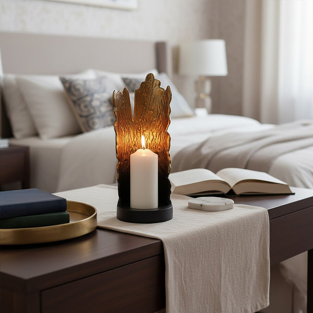 Deomali Small Ombre Black and Gold Candle Holder