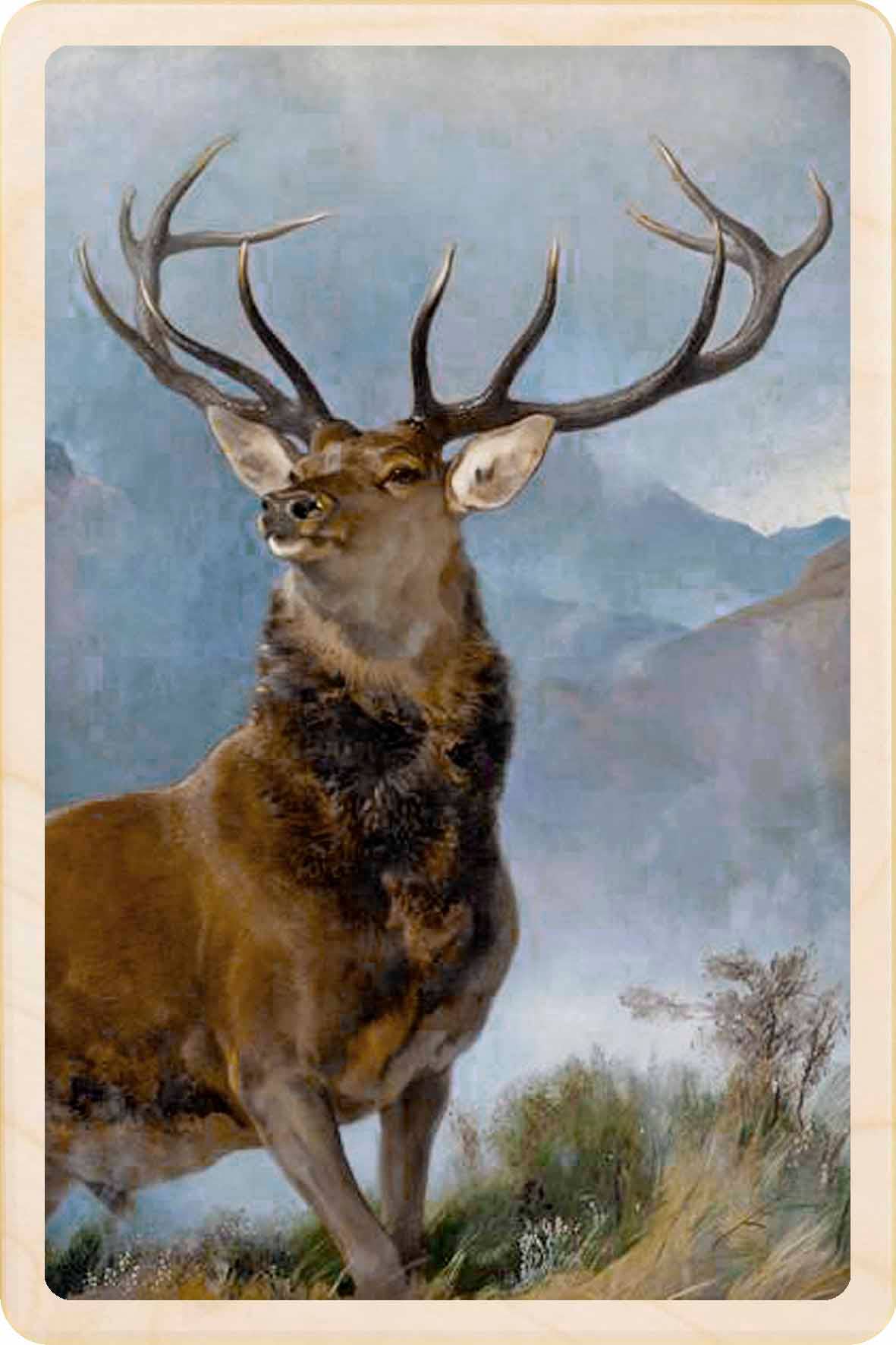 MONARCH OF THE GLEN wooden postcard