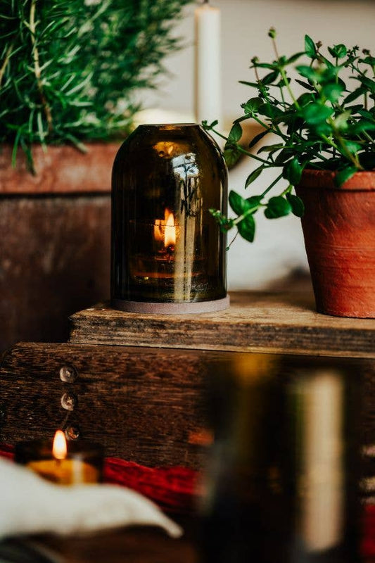 Classic Olive Green Glass Tealight Dome