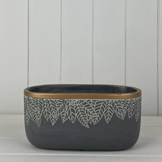 Leaf Cement Oval Pot