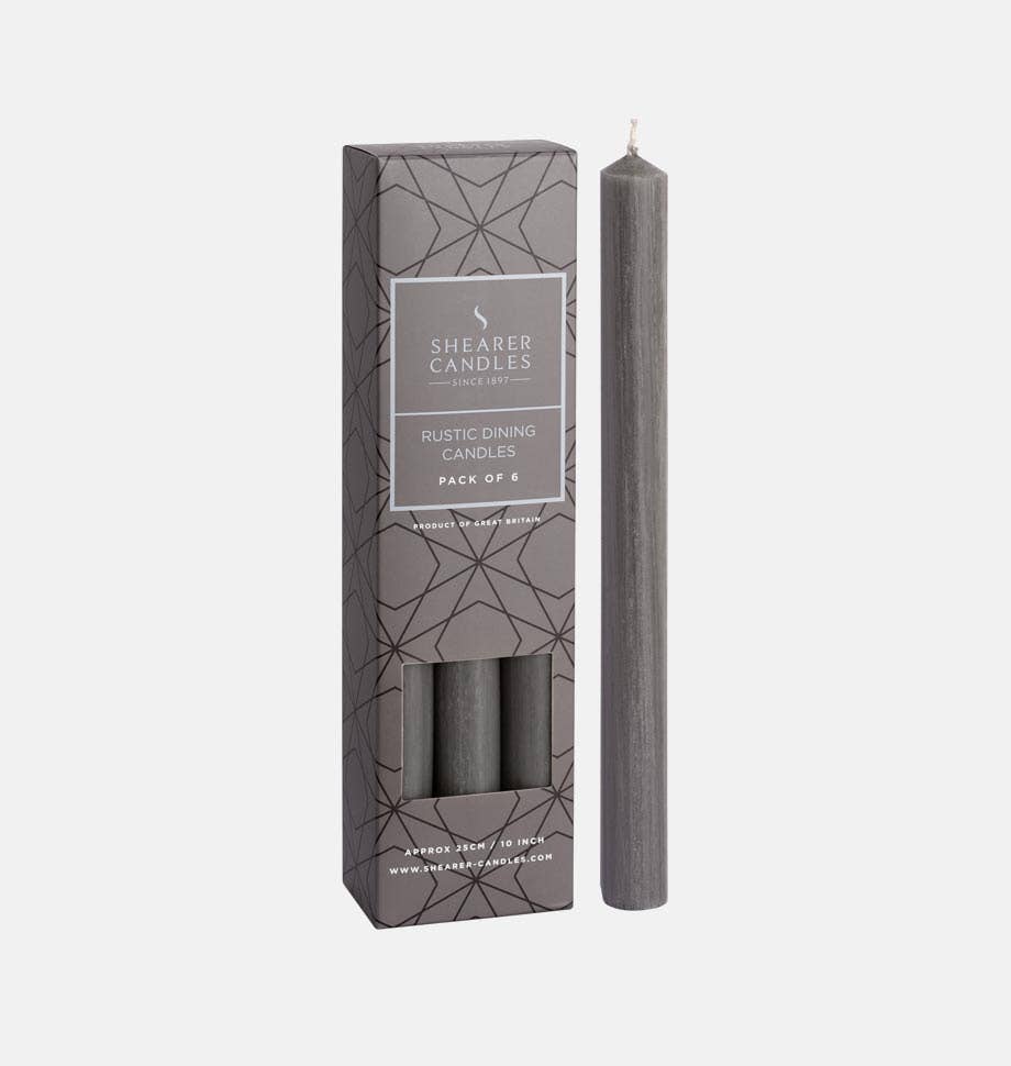 Grey 10 inch Dinner Candles x 6