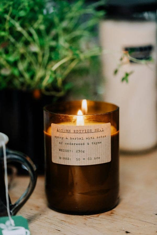 Large Natural 50-60hr Autumn Candle - Brown Recycled Glass