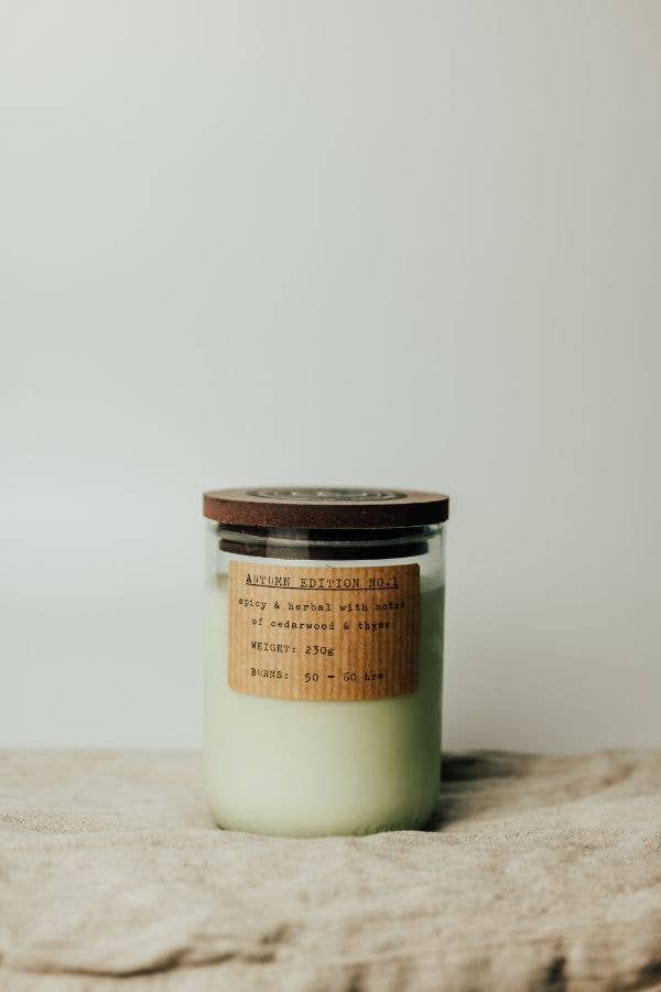 Large Natural 50-60hr Autumn Candle - Clear Recycled Glass