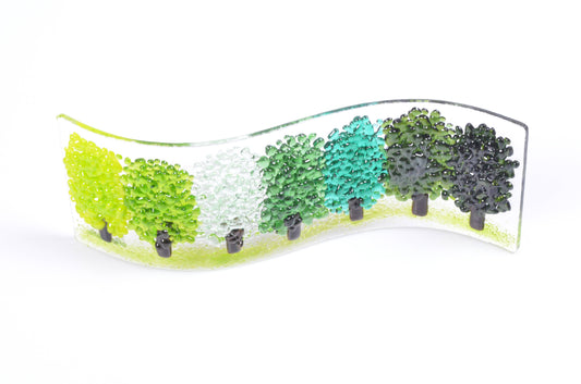 Fused Glass Green Trees Wave